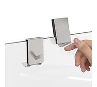 Linkidea Porta per Doccia in Confezione da 2, Ganci per Asciugamani da Bagno Reversibili con Cuscinetti in Schiuma Antiscivolo, Ganci per Doccia per Porta in Vetro Senza Telaio (Argento)