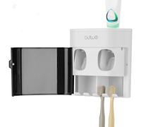 Linkidea Porta spazzolini a 4 scomparti con 2 spremi dentifricio, appendino in plastica da parete per doccia e bagno, compatibile con Oral-B CrossAction e Colgate Extra Clean