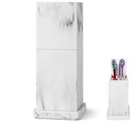 Linkidea Porta spazzolini manuali da appoggio con coperchio, 3 scomparti per spazzolino e dentifricio, organizer in resina antipolvere compatibile con spazzolini Oral-B, Colgate, Reach (bianco)
