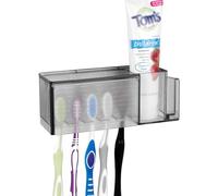 Linkidea Porta spazzolino autoadesivo multifunzionale, Porta spazzolino da parete con coperchio, Scatola organizer per spazzolino da denti per bagno Dormitorio familiare (grigio)