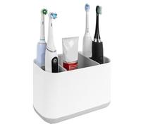 Linkidea Porta spazzolino elettrico, in plastica da appoggio, organizer con 5 scomparti per spazzolini Power, compatibile con Oral-B iO, Philips Sonicare ProtectiveClean (Bianco+Grigio)
