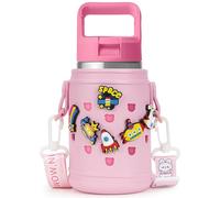 Linkidea Portaborraccia in EVA compatibile con YETI Rambler Jr. 12 oz, Hydro Flask Wide Mouth 12 oz, IRON °FLASK 14 oz Borraccia per bambini con cinturino regolabile (Rosa)