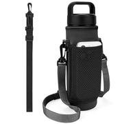 Linkidea Portabottiglie con 2 cinghie compatibile con Yeti Rambler Bottle 737,1 g, Yonder 708,7 g, borsa da viaggio per bottiglia d'acqua, tracolla con tasca in rete per telefono, nero