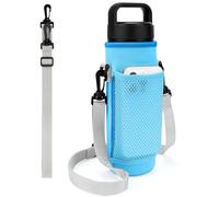 Linkidea Portabottiglie con 2 cinghie compatibile con Yeti Rambler Bottle 737,1 g, Yonder 708,7 g, borsa da viaggio per bottiglia d'acqua, tracolla con tasca in rete per telefono, blu