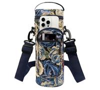 Linkidea Portabottiglie con cinghia, compatibile con bottiglie Yonder Yonder da 1,5 l, porta borraccia sportiva, tracolla con tasca per telefono, fiore blu