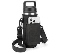 Linkidea Portabottiglie con cinghia compatibile con Yeti Rambler Bottle 510 g, Yonder 600 ml/20 oz, borsa termica per bottiglia d'acqua, tracolla con tasca per telefono, Nero , Sportivo