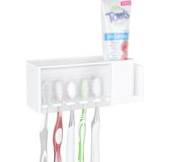 Linkidea Portaspazzolini da Parete per Bagno a 5 Posti - Organizer Adesivo Multifunzionale in Plastica per Dentifricio - Compatibile con Oral-B CrossAction e Colgate Renewal (Bianco)