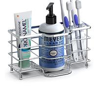 Linkidea Portaspazzolini ventilato da bagno, supporto in acciaio inox per spazzolini, dentifricio, rasoio e sapone, organizer a 6 scomparti (cromo)
