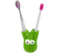 Linkidea Portaspazzolino da banco per bagno, in ceramica, grazioso supporto decorativo per spazzolino manuale, organizer da trucco a 2 scomparti compatibile con Oral-B CrossAction, Colgate Slimsoft