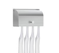 Linkidea Portaspazzolino da parete con coperchio per bagno, doccia, in acciaio inox, autoadesivo, montaggio a parete (argento, 4 slot)