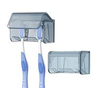 Linkidea Portaspazzolino da parete con coperchio per bagno, doccia, portaspazzolino autoadesivo da parete a 2 slot (Grigio)