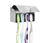 Linkidea Portaspazzolino da parete con coperchio per bagno e doccia, in acciaio inox, autoadesivo, 4 scomparti