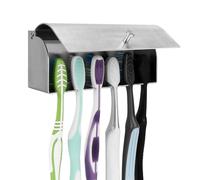 Linkidea Portaspazzolino da parete con coperchio per bagno e doccia, in acciaio inox, autoadesivo, 6 scomparti