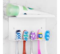 Linkidea Portaspazzolino da parete per doccia, portaspazzolino e dentifricio autoadesivo in alluminio a 5 scomparti, compatibile con Colgate Extra Clean, Oral-B CrossAction (bianco)