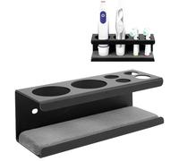 Linkidea Portaspazzolino elettrico da parete, 2 scomparti in lega di alluminio con vaschetta di drenaggio, organizer autoadesivo compatibile con Oral-B Pro 1000, Genuis X (nero)