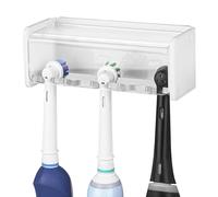 Linkidea Portaspazzolino elettrico da parete con coperchio per bagno, organizer per spazzolino elettrico a 5 scomparti, compatibile con Oral-B serie iO, Philips Sonicare ProtectiveClean (bianco)
