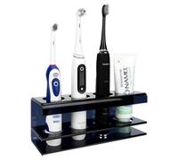 Linkidea Portaspazzolino elettrico per doccia, in acrilico, con 4 scomparti, organizer per spazzolino elettrico, dentifricio, compatibile con Oral-B serie iO, Philips Sonicare, 7AM2M (nero)