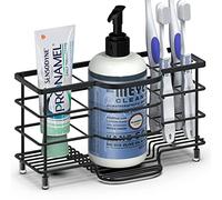 Linkidea Portaspazzolino Elettrico, Portaoggetti da Bagno in Acciaio Inossidabile Portaoggetti, Piano Ventilato 6 Fessure per Dentifricio, Detergente, Pettine, Rasoio (Nero)