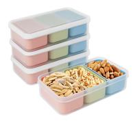 Linkidea set da 4 mini contenitori per snack con 3 scomparti rimovibili, box riutilizzabile per preparazione alimenti, adatto a frigorifero, microonde e lavastoviglie (capacità singola: 4,5 oz)