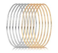 Linkidea Set di bracciali rigidi da donna, set di 10 bracciali rigidi rotondi in acciaio inossidabile, oro e argento, accessori per gioielli multistrato impilabili, (21 cm)