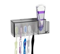 Linkidea Supporto da Parete per Spazzolini 5 Posti con Coperchio per Bagno,Organizer in Plastica per Dentifricio e Bicchiere per Sciacquo, compatibile con Oral-B Cross Action, Colgate Renewal (Grigio)