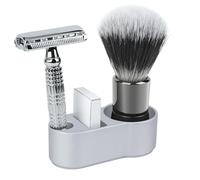 Linkidea Supporto in alluminio per rasoio di sicurezza da uomo, apertura 14 mm, supporto compatto per pennello & rasoio, compatibile con Merkur 34C, Muhle R89, Vikings Blade (Argento/solo portarasoio)
