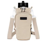 Linkidea Supporto per Borraccia con Tracolla Compatibile con Yeti Rambler 18oz/26oz, Owala FreeSip 24oz/32oz, Porta Borraccia a Tracolla, Tracolla con Tasca per Telefono (Beige)