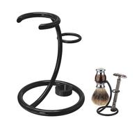 Linkidea Supporto per rasoio e pennello da barba, in acciaio inox per doccia e bagno, compatibile con Merkur 34C, Henson AL13, Gillette Labs e rasoi di sicurezza (Cromo/Nero)