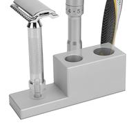 Linkidea Supporto per rasoio lega di alluminio con base di drenaggio,compatibile con lame Vikings e rasoi di sicurezza Merkur,espositore da collezione e organizer da bagno,regalo per uomo(argento)