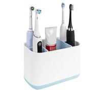 Linkidea Supporto per spazzolino elettrico, organizer da appoggio in plastica a 5 scomparti per spazzolini power, compatibile con Oral-B iO Series, Philips Sonicare ProtectiveClean (Bianco+Blu)