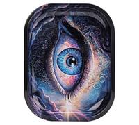 Linkidea Vassoio compatto in metallo per rollare sigarette, 17,8 x 14 cm, decorativo con bordi arrotondati lisci, accessori portatili per fumare e vassoio di scorrimento per viaggi (blu)