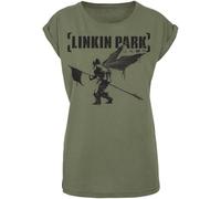 Linkin Park Hybrid Theory Donna T-Shirt Verde Oliva 100% Cotone Largo