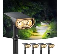 Linkind 1000LM Luci Solari Esterno Giardino con Sensore di Movimento 3000K e 6500K, 24-LED Luci solari, IP67 Impermeabile faretti solari a led, 4 Pezzi