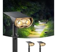 Linkind 1000LM Luci Solari Esterno Giardino con Sensore di Movimento 3000K e 6500K, 24-LED Luci solari, IP67 Impermeabile faretti solari a led, 2 Pezzi