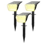 Linkind Faretti solari a 60 LED per esterni, luce bianca calda, 800 lm, durata extra lunga e scarica intelligente, 3000 K, luce solare da giardino con indicatore di carica, IP67, 3 pezzi
