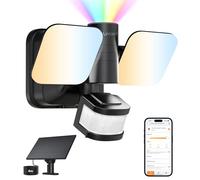 Linkind Faretto da esterno intelligente con doppia alimentazione, proiettore LED a doppia alimentazione da 25 W con energia solare ed elettrica, luce da esterno IP65 da 3000LM con sensore di movimento