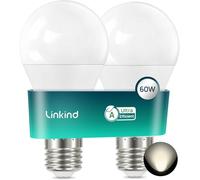 Linkind Lampadina a LED E27, 3,8 W = 60 W, con etichetta A, 4000 K, luce bianca neutra, 806 lm, A60 da 220°, lampadina E27 ultra efficiente, 50.000 ore, opaca, 2 pezzi