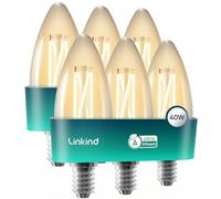 Linkind Lampadina LED E14 Classe A, 2,2 W = 40 W, 470 lm, Bianco caldo 2700 K, Filamento B35/C35, Non dimmerabile, Lampadario a candela a 320°, vetro trasparente, Pacco da 6