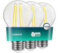 Linkind Lampadina Vintage, E27 ultra efficiente, 7,2 W = 100 W, luce bianca calda 2700 K Non dimmerabile, 1521 lumen, Lampadina Edison A60, Pacco da 3