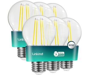 Linkind Lampadina Vintage Ultra Efficiente E27, 3,8 W = 60 W, Bianco Caldo 2700 K Non Dimmerabile, Lampadina Edison A60 da 806 Lumen, Pacco da 6