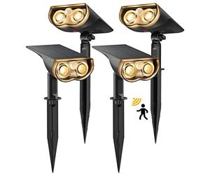 Linkind Luci di sicurezza a energia solare per esterni, sensore di movimento, 1000 lm, super luminose, luci da giardino ad energia solare, IP67, impermeabili, bianco caldo 3000 K, luci di sicurezza