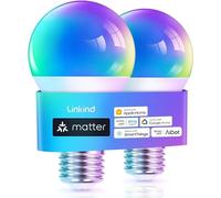 Linkind Matter Smart RGBTW Lampadine, Lampada E27 Alexa,9W(Equivalenti a 60 W),Dimmerabile 1800K-6500K Lampadine Multicolore A60,Compatibile con Siri, Google Home, SmartThings,Pacco da 2