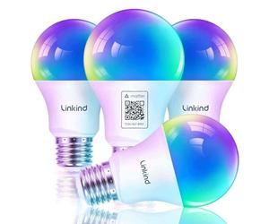 Linkind Matter Smart RGBTW Lampadine,Lampada E27 Compatibile con Siri,Alexa, Google Home, SmartThings, 9W(Equivalenti a 60 W), Dimmerabile 1800K-6500K Lampadine Multicolore A60, Pacco da 4