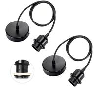 Linkind Portalampada E27 in Metallo, Lampada a Sospensione con Cavo(100CM Altezza Massima Regolabile) e Anello Filettato, Portalampada Compatibile con Paralume, 2 Pezzi(Nero)
