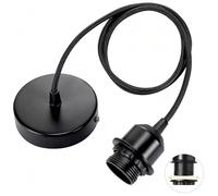 Linkind Portalampada E27 in Metallo, Lampada a Sospensione con Cavo(100CM Altezza Massima Regolabile) e Anello Filettato, Portalampada Compatibile con Paralume(Nero)