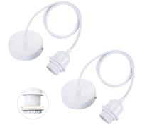 Linkind Portalampada E27 in Metallo, Lampada a Sospensione con Cavo(100CM Altezza Massima Regolabile) e Anello Filettato, Portalampada Compatibile con Paralume, 2 Pezzi(Bianco)