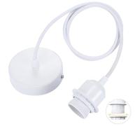 Linkind Portalampada E27 in Metallo, Lampada a Sospensione con Cavo(100CM Altezza Massima Regolabile) e Anello Filettato, Portalampada Compatibile con Paralume(Bianco)