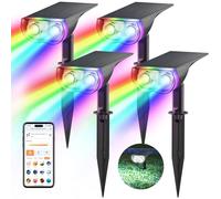 Linkind RGBTW Luci Solari da Esterno Giardino, sensore di movimento,16 milioni di colori RGB Faretti solari intelligenti per il giardino con Bianco caldo e freddo, controllabile in Gruppo,4 pezzi
