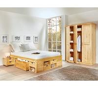 Links Claas - Letto con cassetti e scomparti, in legno naturale non colorato, Legno, 209 x 186,3 x 47,5 cm