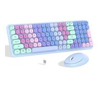 Links9+ Tastiera wireless combinata con mouse, tastiera retrò viola con tappi rotondi e mouse ottico, connessione plug and play da 2,4 GHz per Windows, Mac, laptop, PC, desktop (viola colorato)